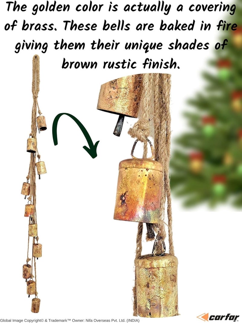 Carfar Shabby Chic Vintage Country Rustic Style Bells Cluster Hanging Handmade Metal Harmony Christmas Hanging Cow Bells on Jute Rope (1, Small Cylinder) - Image 4